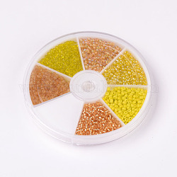 Round Seed Beads, Mixed Style, Yellow, 2mm, Hole: 1mm, about 350pcs/compartment, 2100pcs/box