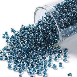 Toho runde Saatperlen, japanische Saatperlen, (188) Innenfarbe Glanz Kristall / Capri Blau gefüttert, 8/0, 3 mm, Bohrung: 1 mm, ca. 222 Stk. / 10 g