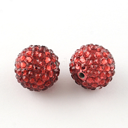 Resina transparente rhinestone graduado perlas, con uv chapado abalorios redondos de acrílico en el interior, rojo, 20mm, agujero: 2~2.5 mm