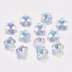 Faceted Glass Rhinestone Charms, Imitation Austrian Crystal, Flower, Crystal AB, 14x14x6mm, Hole: 1.5mm