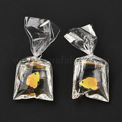 Colgantes de resina con anilla de hierro, 3d impreso, bolsa de peces de colores, amarillo, 48~51x22.5~23x9~12mm, agujero: 3 mm