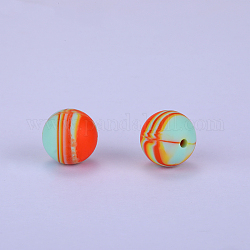 Perline focali rotonde in silicone stampate, arancione, 15x15mm, foro:2mm