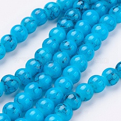 Spray Painted Glass Bead Strands, Round, Deep Sky Blue, 6mm, Hole: 1.3~1.6mm, about 133pcs/strand, 31.4 inch