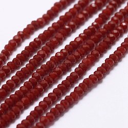 Chapelets de perles en verre opaques, facette, rondelle, rouge foncé, 2.5x1.5~2mm, Trou: 0.5mm, Environ 185~190 pcs/chapelet, 13.7 pouce ~ 14.1 pouces