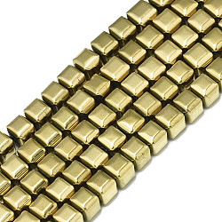 Electroplate non magnetici ematite sintetico fili di perline, cubo, vero placcato oro 18k, 3.5x4x4mm, Foro: 0.9 mm, circa 105~110pcs/filo, 15.75 pollice (40 cm)