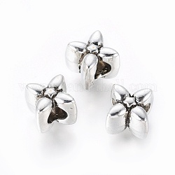 Tibetan Style Alloy Flower European Beads, Large Hole Beads, Cadmium Free & Nickel Free & Lead Free, Antique Silver, 10x10x10mm, Hole: 5mm
