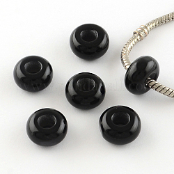 Perles européennes en résine imitation œil de chat, perles de rondelle avec grand trou , noir, 13~14x7~7.5mm, Trou: 5mm