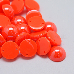 Imitation Pearl Taiwan Acrylic Links, 2-Hole, Pearlized, Flat Back, Half Round/Dome, Orange Red, 12x6mm, Hole: 1mm
