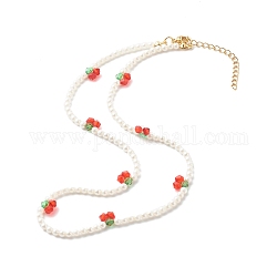 Colliers de perles de cerisier en perles de coquillages ronds, avec des perles acryliques transparentes bicône, blanc, 16.53 pouce (42 cm)