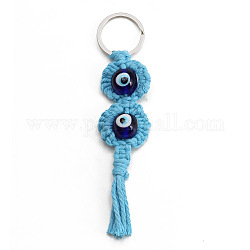 Porte-clés mauvais œil en résine tissée en coton, avec panicule, pour voiture sac à main bourse artisanat décoration, bleu royal, 14.5 cm