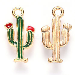 Pendente smaltati in lega, cactus, oro chiaro, verde, 19x10x2.5mm, Foro: 1.8 mm