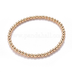 Bracelets de perles extensibles en laiton, ronde, véritable 18k plaqué or, diamètre intérieur: 2-1/4 pouce (5.8 cm), perle: 4 mm
