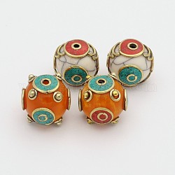 Handmade Tibetan Style Round Beads, with Brass Findings, Antique Golden, Mixed Color, 16x17x17mm, Hole: 2mm