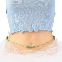 Sommerschmuck Taillenperle, Natürliche grüne Aventurin-Chips und Körperkette aus Glasperlen, Bikini Schmuck für Frau Mädchen, golden, 31.50~31.69 Zoll (80~80.5 cm)