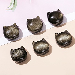 Perles d'obsidienne de brillance dorée naturelle, forme de tête de chat, 9x14mm