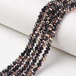Chapelets de perles en verre opaque électrolytique, la moitié du cuivre plaqué, facette, rondelle, noir, 3x2mm, Trou: 0.8mm, Environ 165~169 pcs/chapelet, 15~16 pouce (38~40 cm)