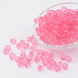Perles en acrylique transparente, ronde à facettes, rose, 10mm, Trou: 1mm