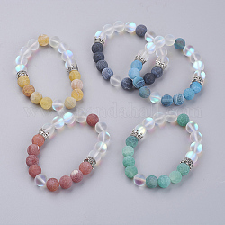 Bracciali elasticizzati con perline in agata stagionata naturale (tinti)., con perline sintetiche in pietra di luna e perline in lega, colore misto, 2 pollice (50 mm)
