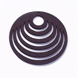 Pendentifs en bois, teinte, plat rond, brun coco, 49.5x1.5mm, Trou: 1.6mm
