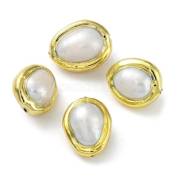 Perlas de latón enchapadas en estante con perla keshi natural barroca, Plateado de larga duración, oval, dorado, 16~19x14~15x10~10.5mm, agujero: 0.8 mm