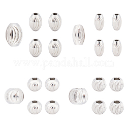 Sunnyclue 40pcs 4 style 304 perles ondulées en acier inoxydable, ovale et ronde, couleur inoxydable, 10 pièces / style
