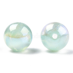 Perles d'imitation perles en plastique ABS, de couleur plaquée ab , ronde, aigue-marine, 12mm, Trou: 1.8mm