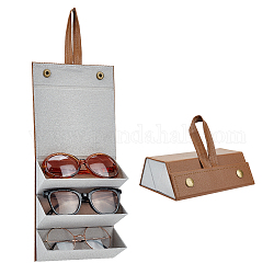 Trapezförmiges Brillenetui aus PU-Leder für mehrere Brillen, 3 Steckplatz für Reise-Sonnenbrillen-Organizer, Sattelbraun, 162x125x60 mm