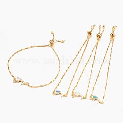 Adjustable Brass Bolo Bracelets, Slider Bracelets, with Synthetic Opal, Dolphin, Golden, Mixed Color, 9-7/8 inch(25cm), Link: 8x18x2.5mm