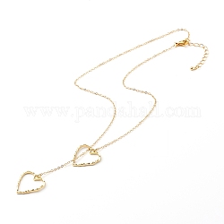 Rack Plating Alloy Lariat Necklaces, with Brass Cable Chains, Textured Heart, Golden, 18.9 inch(48cm)