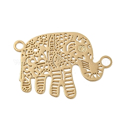 Покрытие стойки латунные филигранные подвески-соединители, долговечный, металлические украшения с гравировкой слона, золотой свет, 20x28x0.3 мм, отверстие : 2 мм