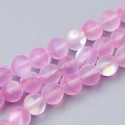 Chapelets de perles en pierre de lune synthétique, perles holographiques, teinte, mat, ronde, rose chaud, 6mm, Trou: 0.5mm, 65 pcs / chapelet, 15.7 pouce