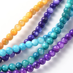 Natural Shell Beads Strands, Dyed, Round, Mixed Color, about 5.5mm in diameter, hole:1mm, about 72pcs/strand, 15.7 inch