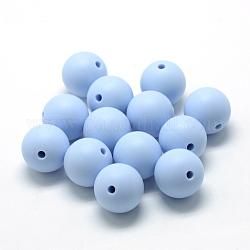 Perlas de silicona ecológicas de grado alimenticio, redondo, azul acero claro, 8~10mm, agujero: 1~2 mm