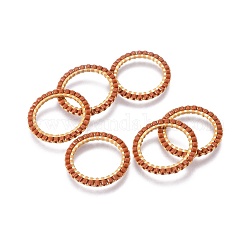 Miyuki & toho perline giapponesi fatte a mano, con 304 anello di collegamento in acciaio inossidabile placcato in oro, modello telaio, Anello / cerchio, cioccolato, 18~19x1.7mm, diametro interno: 14mm