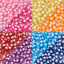 Perline acrilico opaco, cuore, colore misto, 7.3x8.3x3.9mm, Foro: 1.8 mm, 8 colori, 30 pz / colore, 240 pc / set