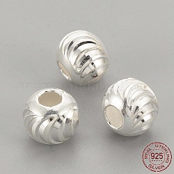 925 Sterling Silver Beads, Round, Silver, 4x3.5mm, Hole: 1.5mm