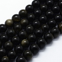 Chapelets de perles en obsidienne dorée naturelle, ronde, 4mm, Trou: 0.6mm, Environ 95 pcs/chapelet, 14.76 pouce (37.5 cm)