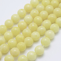 Chapelets de perles rondes en jade de Mashan naturelle, teinte, jaune clair, 8mm, Trou: 1mm, Environ 51 pcs/chapelet, 15.7 pouce