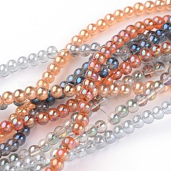 Galvanoplastie perles rondes de fils de verre, mixedstyle, couleur mixte, 3x3mm, Trou: 1mm, Environ 126 pcs/chapelet, 14.5 pouce