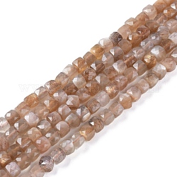 Natürliche sunstone Perlen Stränge, facettiert, Würfel, 4.5x4.5x4.5 mm, Bohrung: 0.8 mm, ca. 86~88 Stk. / Strang, 15.35 Zoll (39 cm)