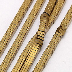 Гальванизировать немагнитных синтетический гематит Heishi бисер пряди, тонкие ломтики плоских квадратных бусин, матовые, класс А, с золотым покрытием, 2x2x1 мм, отверстие : 1 мм, около 400 шт / нитка, 16 дюйм