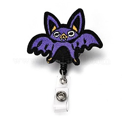 Halloween Bat Felt & ABS Plastic Badge Reel, Retractable Badge Holder, with Iron Alligator Clip, Platinum, Indigo, 10cm, Bat: 61x70x24mm