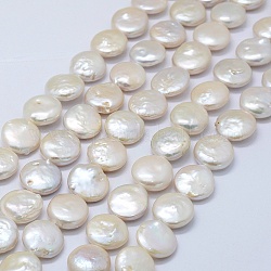 Perle baroque naturelle perles de perles de keshi, perle de culture d'eau douce, plat rond, floral blanc, 14~15x5~6mm, Trou: 0.5mm, Environ 26~28 pcs/chapelet, 14.96 pouce (38 cm)
