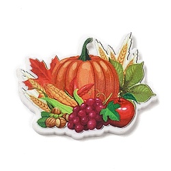 Thanksgiving Day Themed Opaque Printed Acrylic Pendants, Pumpkin, 27x35.5x2mm, Hole: 2mm