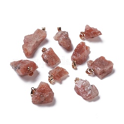 Pendentifs en quartz naturel à la fraise, avec passants en laiton doré clair, pépites, 16~30x10~19x7~12mm, Trou: 4.5x4mm