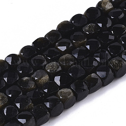 Chapelets de perles en obsidienne dorée naturelle, facette, cube, 5~5.5x5~5.5x5~5.5mm, Trou: 1mm, Environ 77 pcs/chapelet, 14.96 pouce (38 cm)