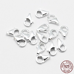 925 стерлингового серебра застежкой омар коготь, серебряные, 8x5x2 мм, отверстие : 1 мм