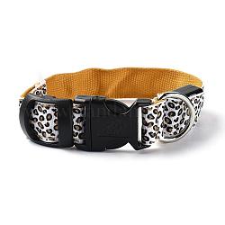 Collar de perro led de poliéster ajustable, con luz intermitente resistente al agua y hebilla de plástico, batería incorporada, estampado de leopardo, oro, 355~535mm