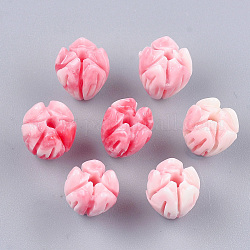 Synthetic Coral Beads, Dyed, Flower Bud, Cerise, 8.5x7mm, Hole: 1mm