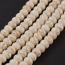 Filo di perline turchesi sintetici, tinto, rondelle, bianco crema, 6x4mm, Foro: 1 mm, circa 88~90pcs/filo, 15 pollice